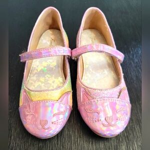Rainbow sparkle girls kitty cat dress shoes, size 12